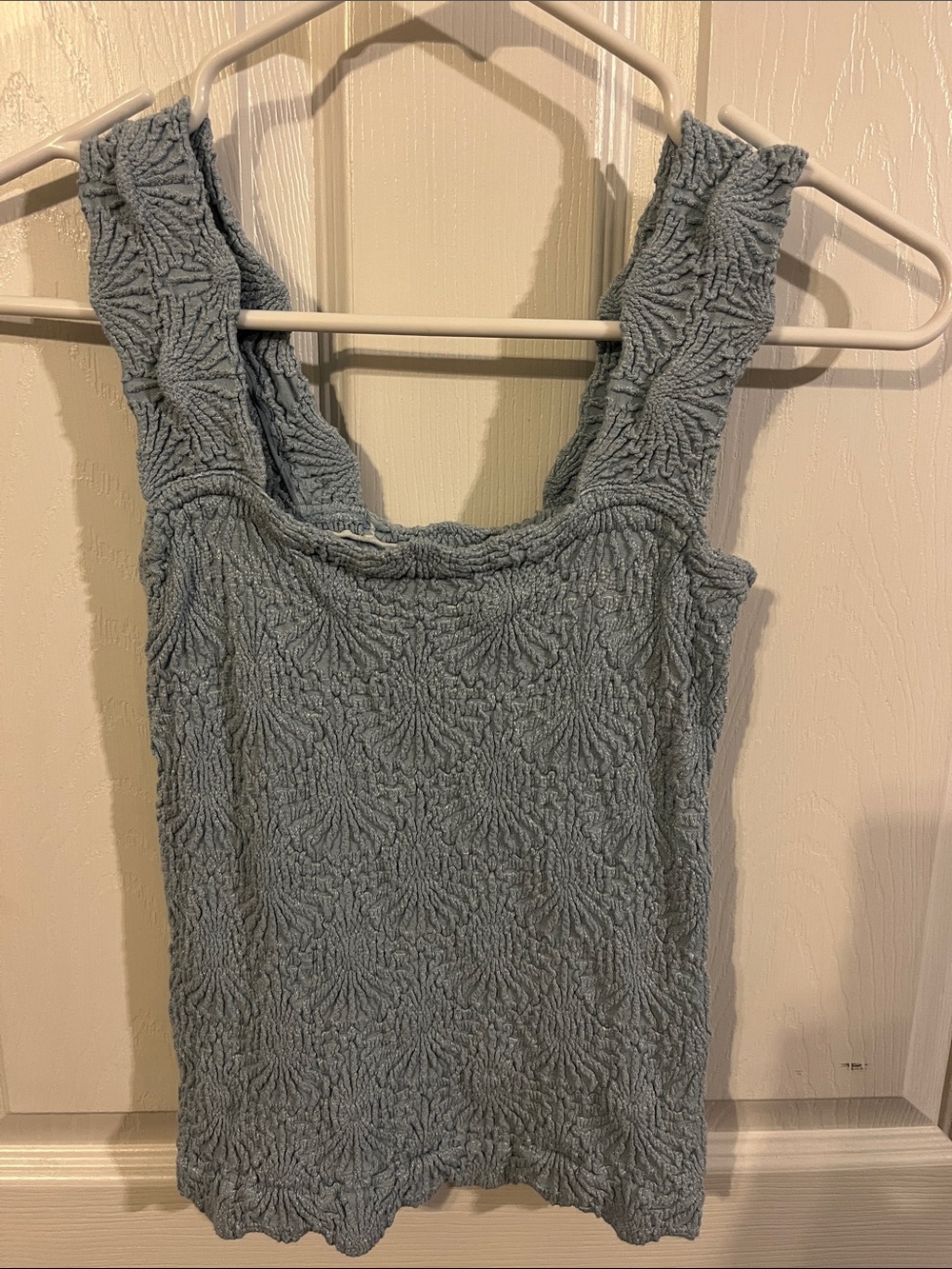 Free People Textured Square-Neck Tank in Dusty Blue